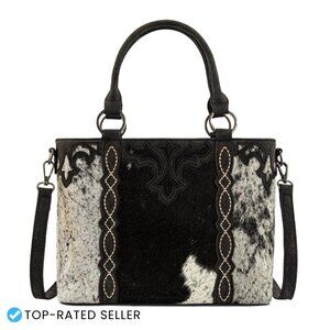 Western Tote Bag Genuine Hair-On Cowhide Elegant Handbag Top Zipper Closure